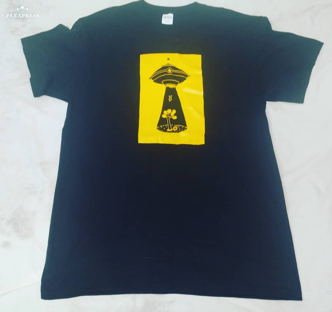 “Original Alien Abduction” Front Yellow Image on Black T-Shirt