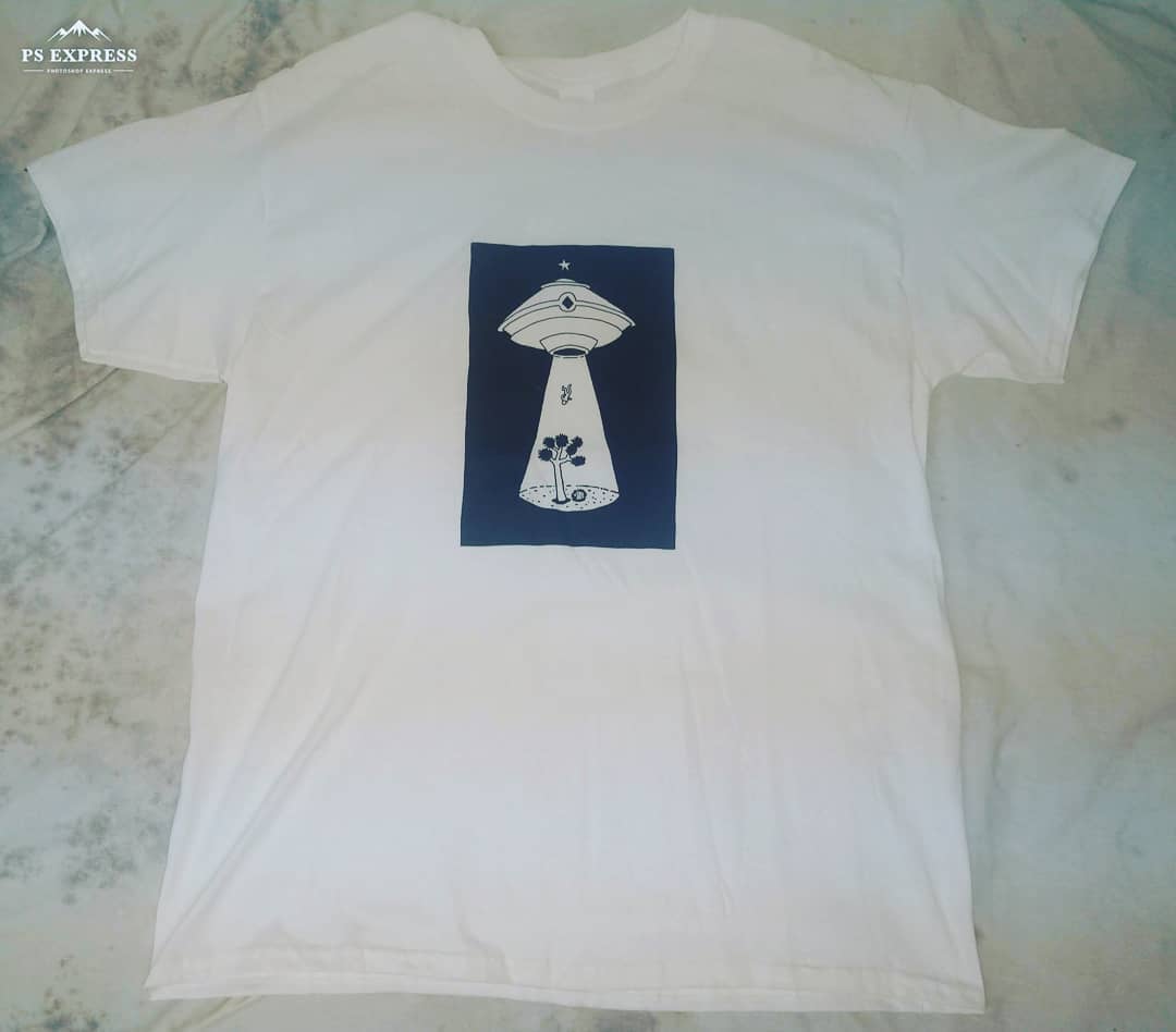 “Alien Abduction” Front Black Image on White T-Shirt