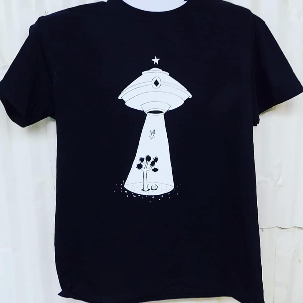 “Alien Abduction 2” Front White Image on Black T-Shirt