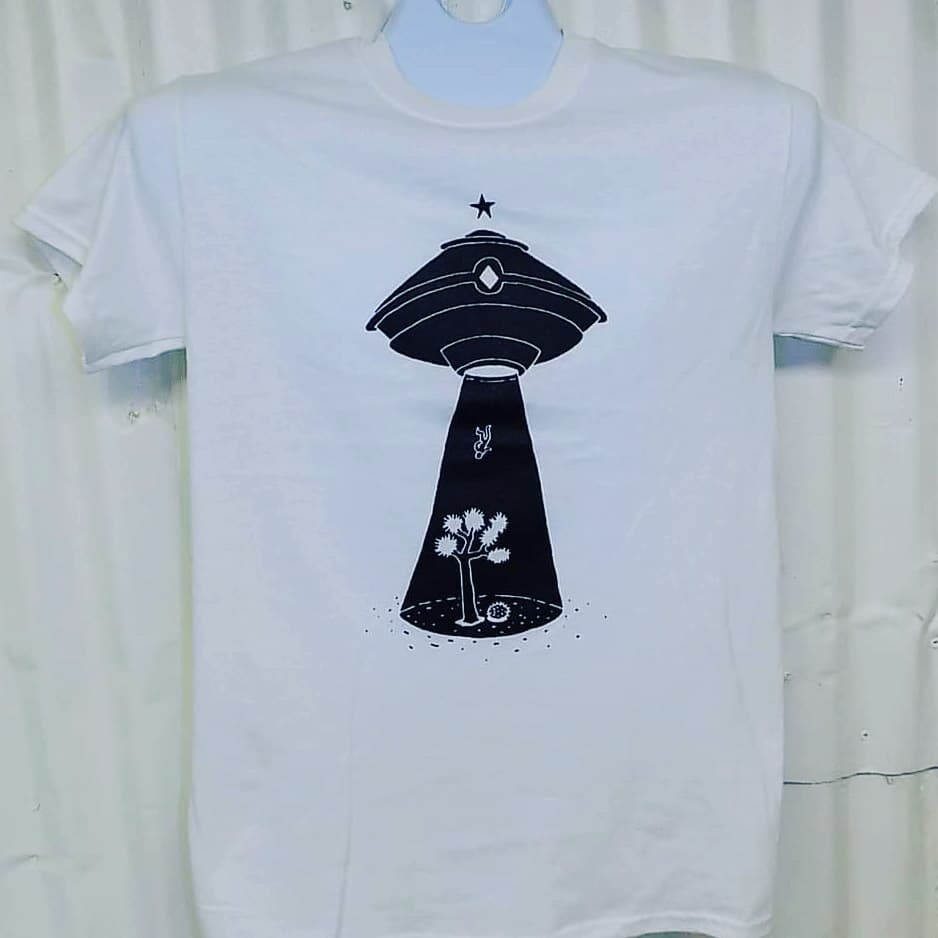 “Alien Abduction 2” Front Black Image on White T-Shirt