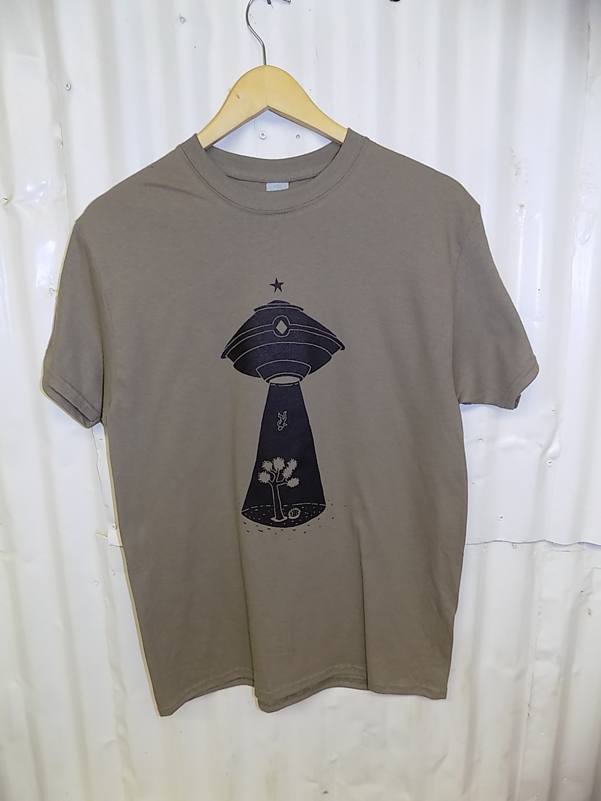 “Alien Abduction 2” Front Black Image on Desert Savannah T-Shirt