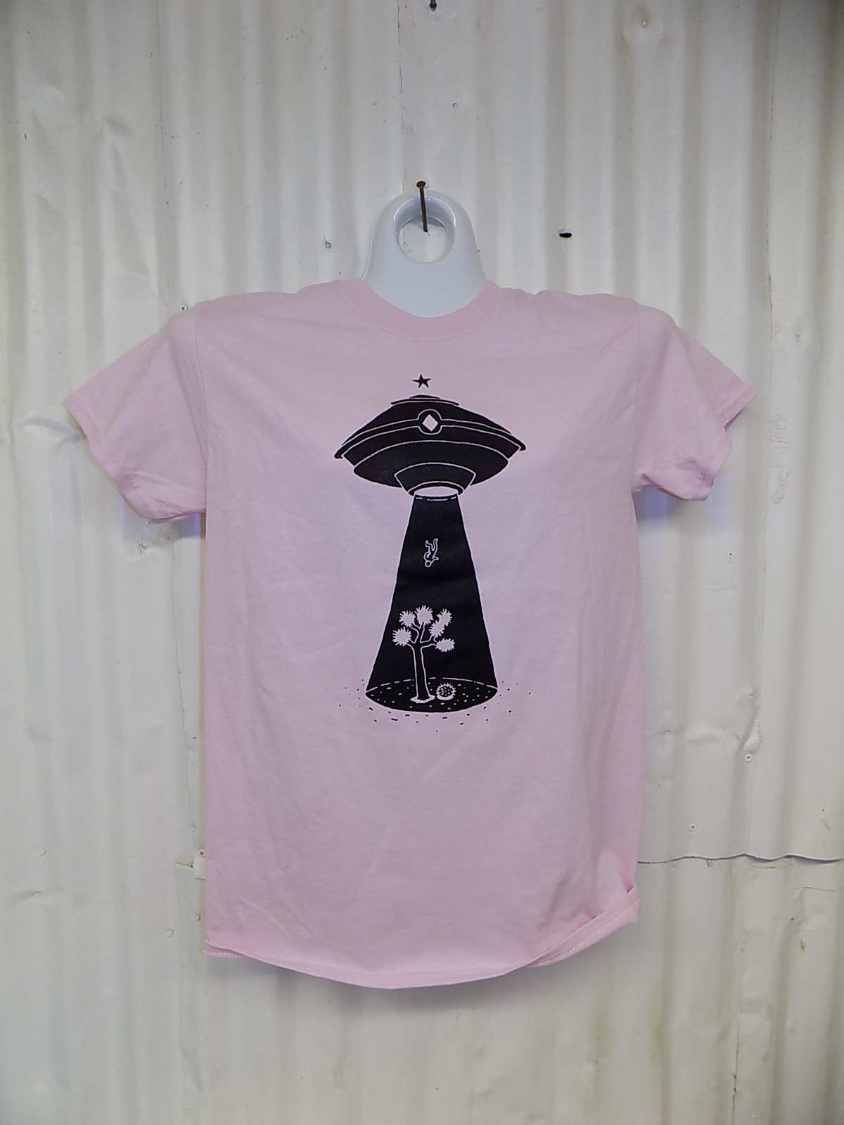 “Alien Abduction 2” Front Black Image on Hot Pink T-Shirt